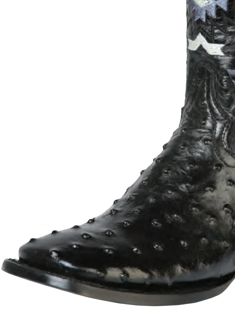 Botas Vaqueras Rodeo Imitacion de Avestruz Grabado en Piel Vacuno para Hombre 'El General' - ID: 51240