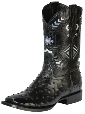 Botas Vaqueras Rodeo Imitacion de Avestruz Grabado en Piel Vacuno para Hombre 'El General' - ID: 51240