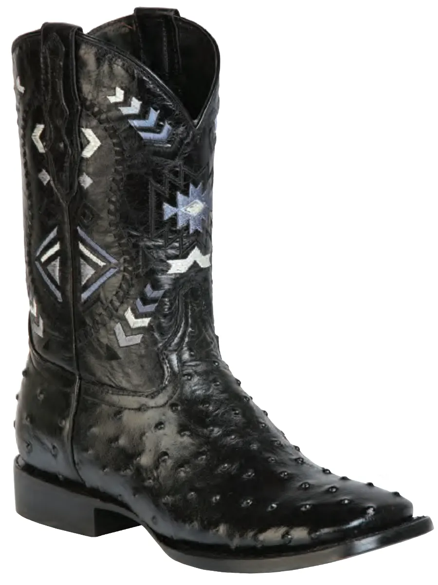 Botas Vaqueras Rodeo Imitacion de Avestruz Grabado en Piel Vacuno para Hombre 'El General' - ID: 51240