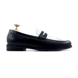 Boulia - Men's Black and White Calf Leather Loafer (Money Bag Embroidery)