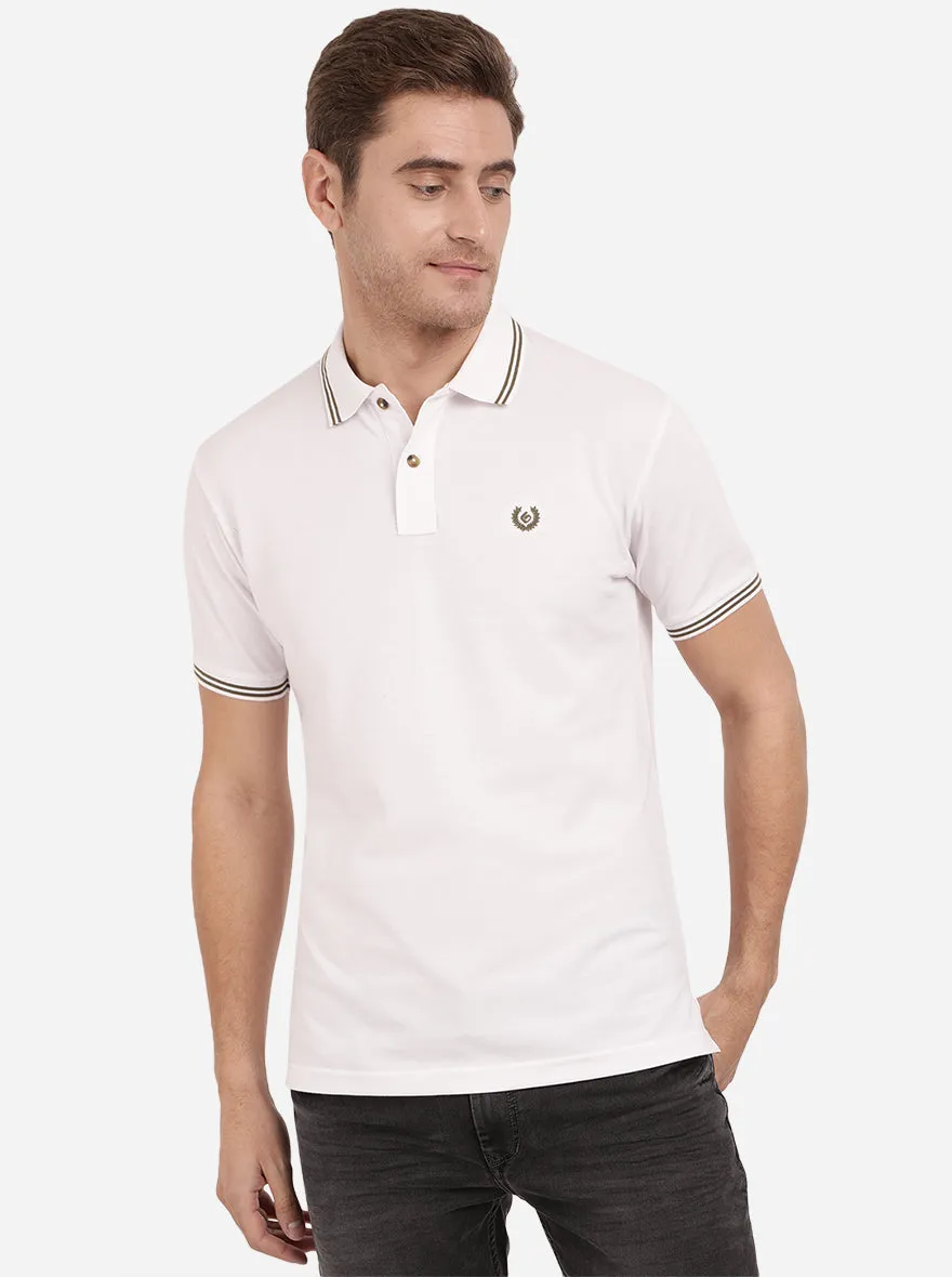 Bright White Solid Slim Fit Polo T-Shirt | Greenfibre