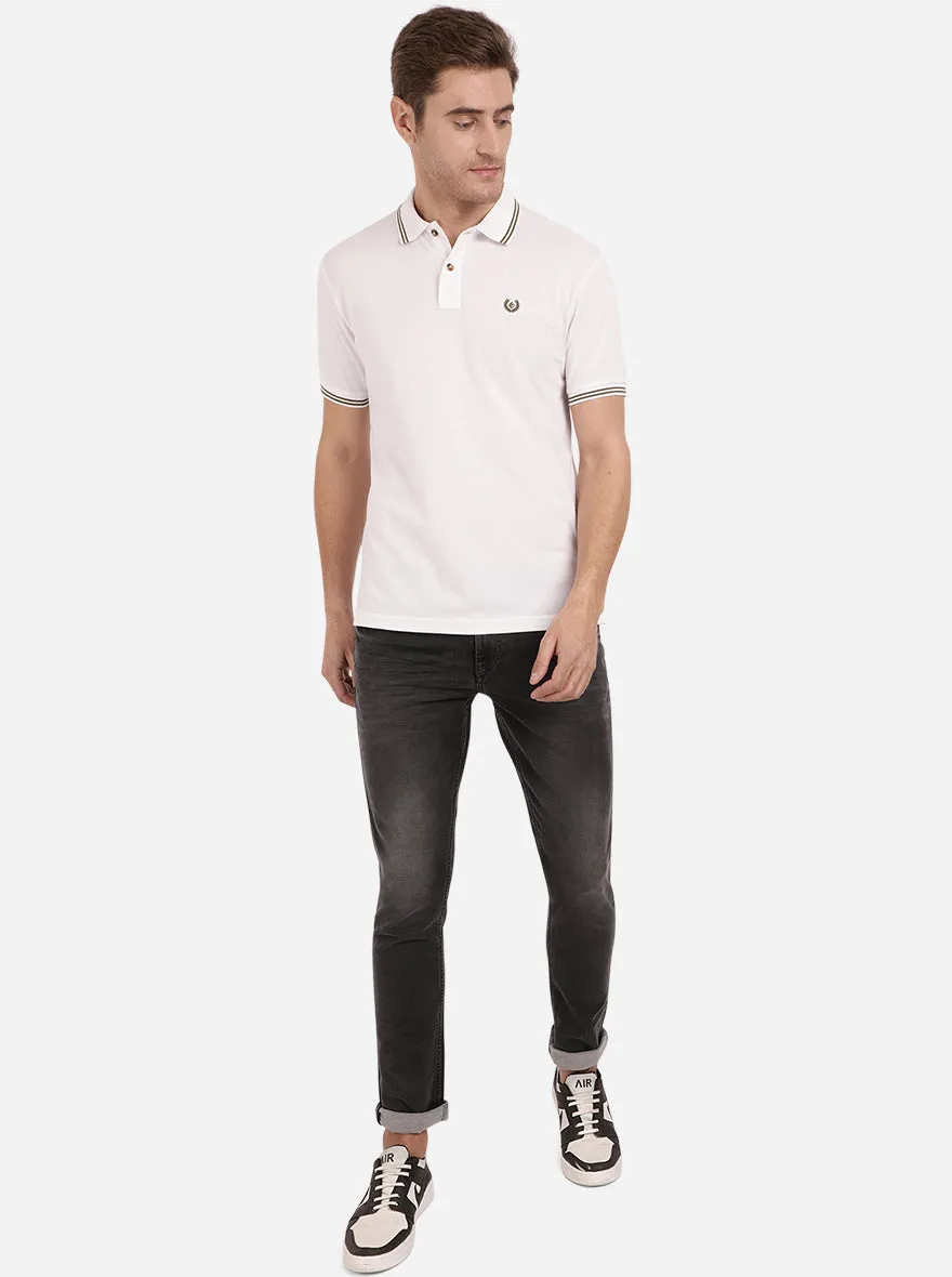 Bright White Solid Slim Fit Polo T-Shirt | Greenfibre