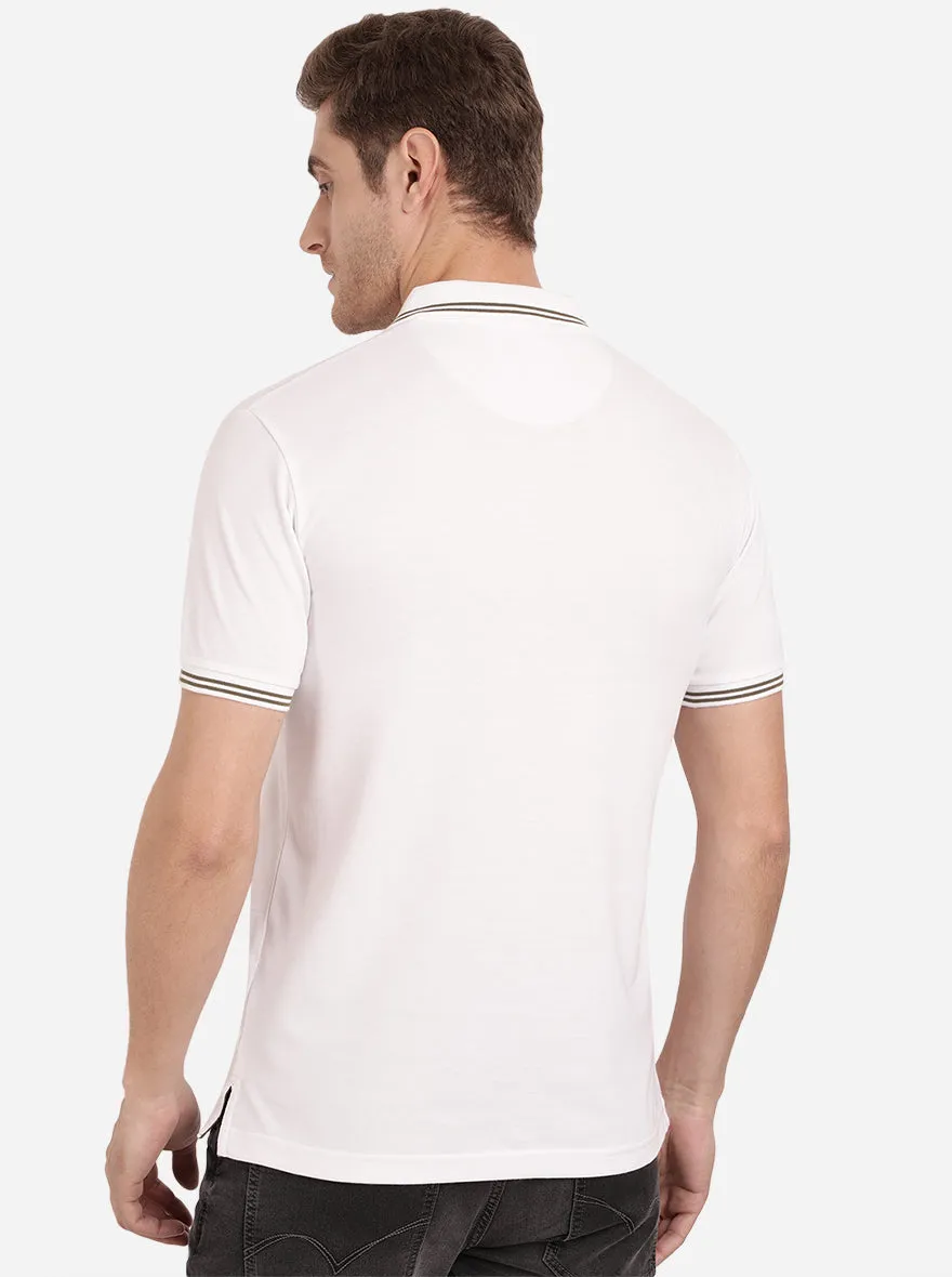 Bright White Solid Slim Fit Polo T-Shirt | Greenfibre