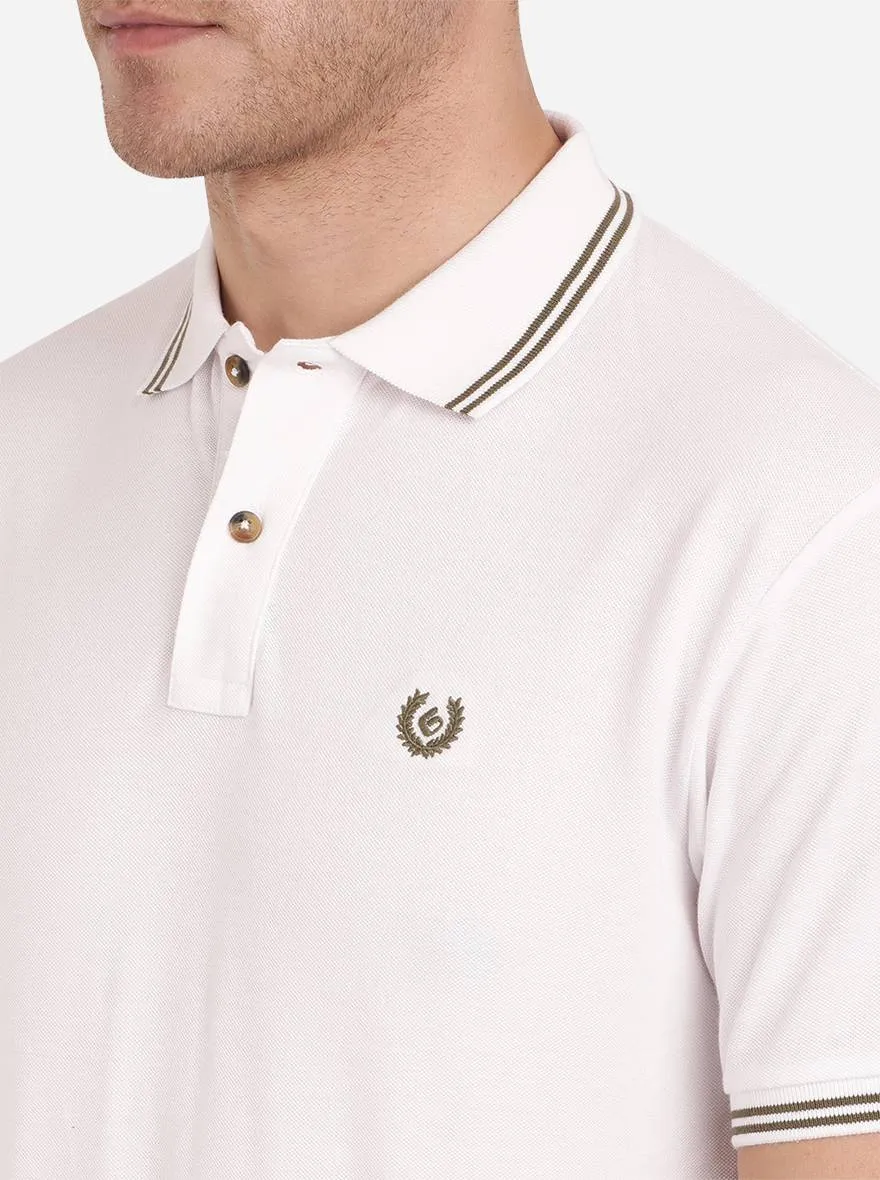 Bright White Solid Slim Fit Polo T-Shirt | Greenfibre