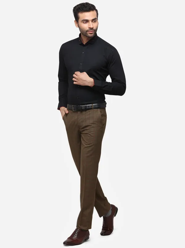 Brown Checked Slim Fit Formal Trouser | Greenfibre