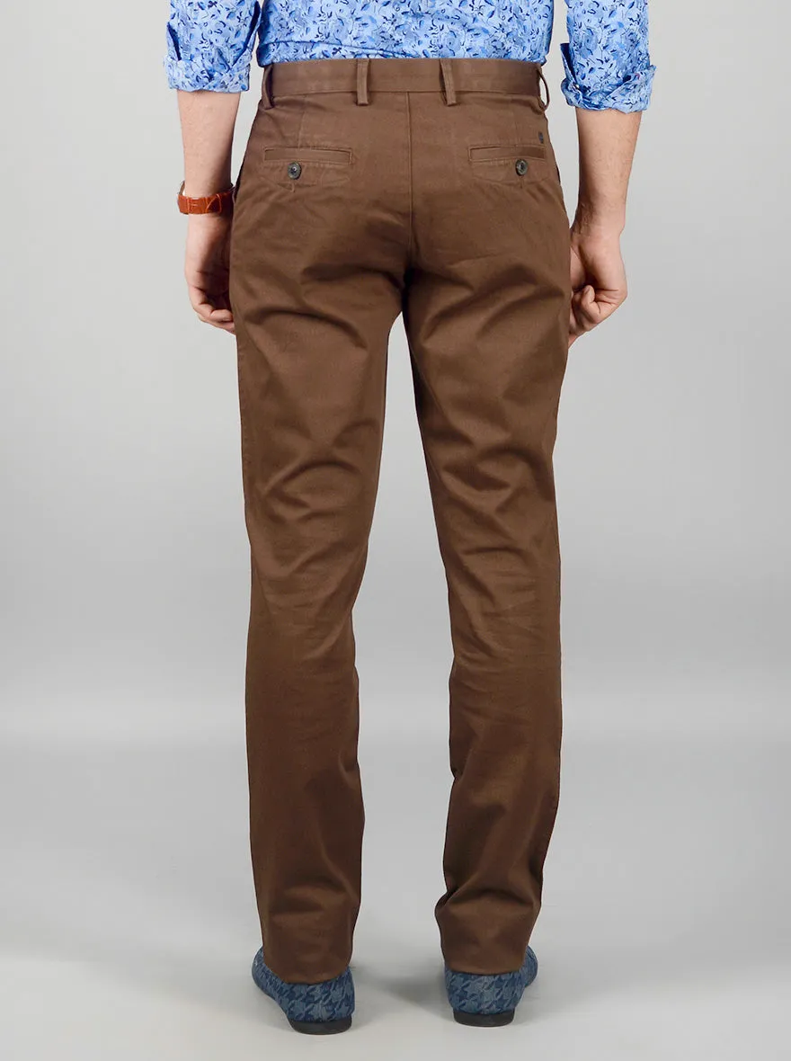 Brown Solid Slim Fit Casual Trouser | JadeBlue