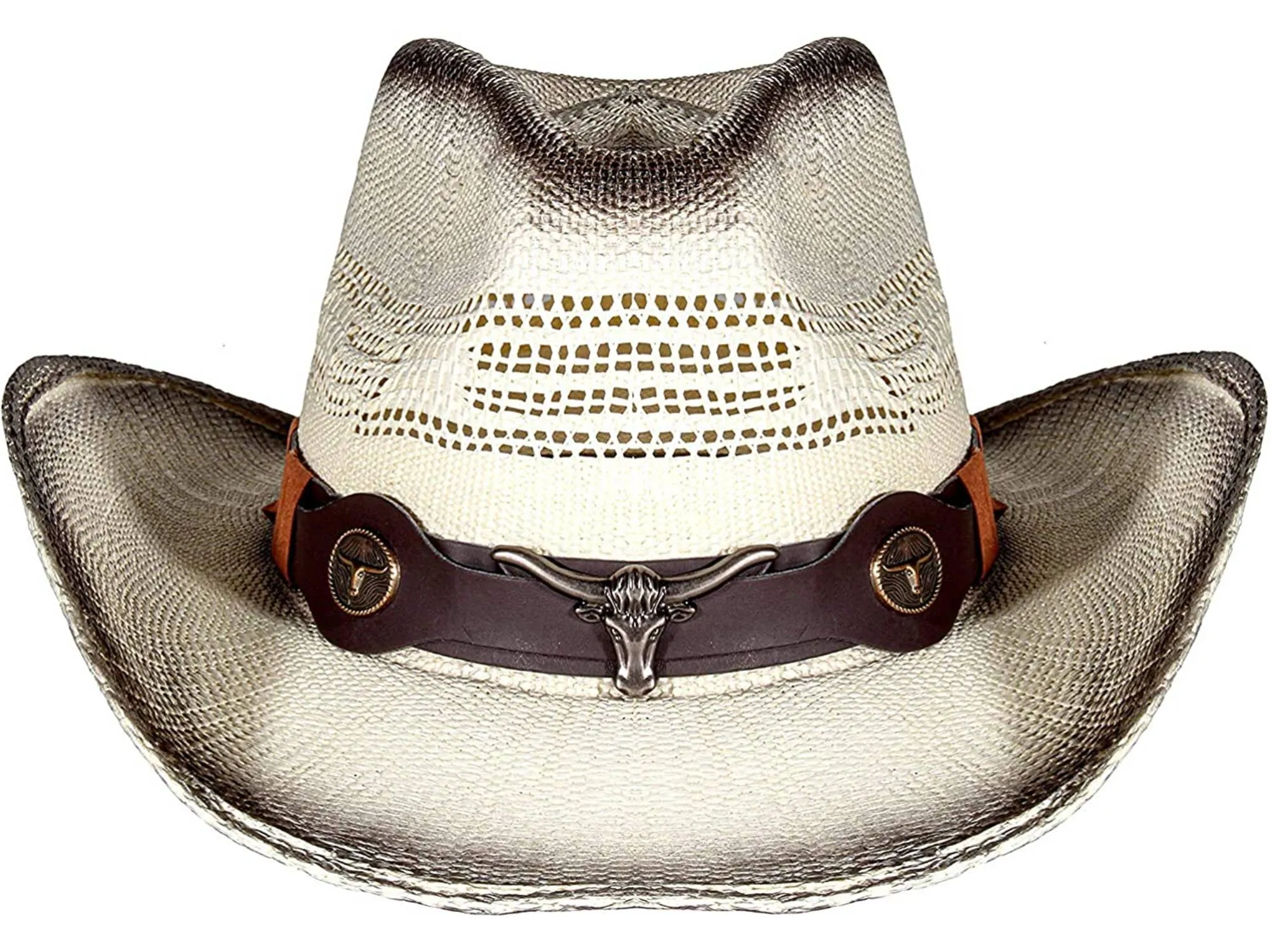 Bullseye White Cowboy Hat Brown Band