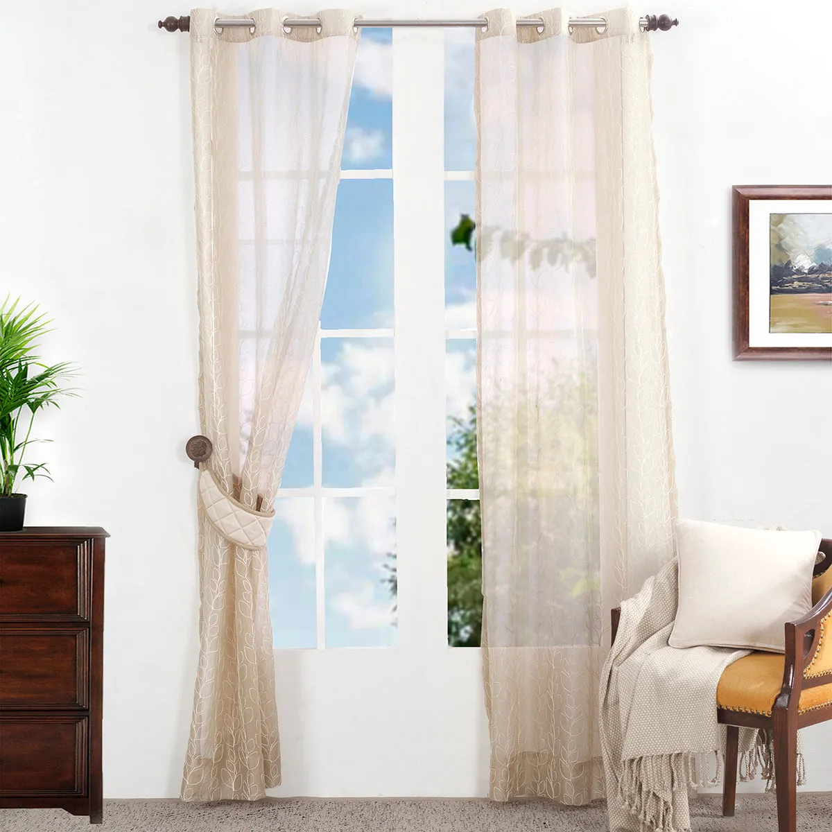 Burgeon Textured 2PC Beige Curtain Set