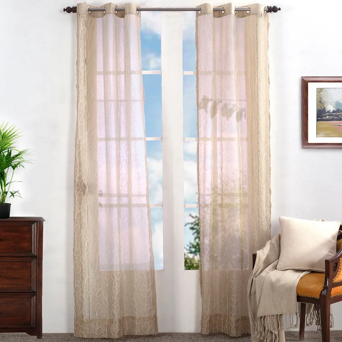 Burgeon Textured 2PC Beige Curtain Set