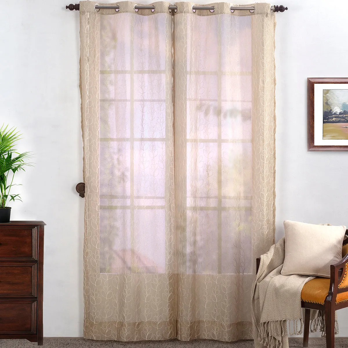 Burgeon Textured 2PC Beige Curtain Set