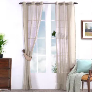 Cannabis Stripe Solid 2PC Beige Curtain Set