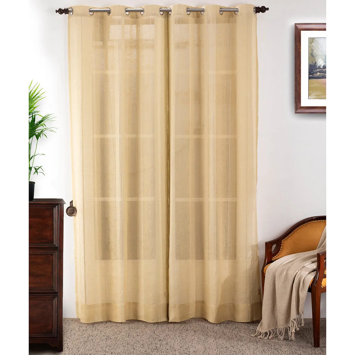 Cannabis Stripe Solid 2PC Gold Curtain Set