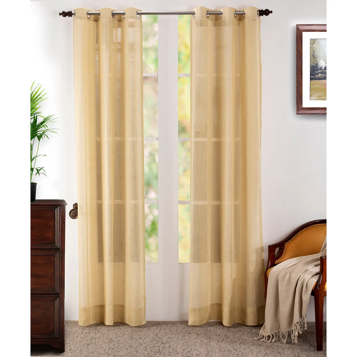 Cannabis Stripe Solid 2PC Gold Curtain Set