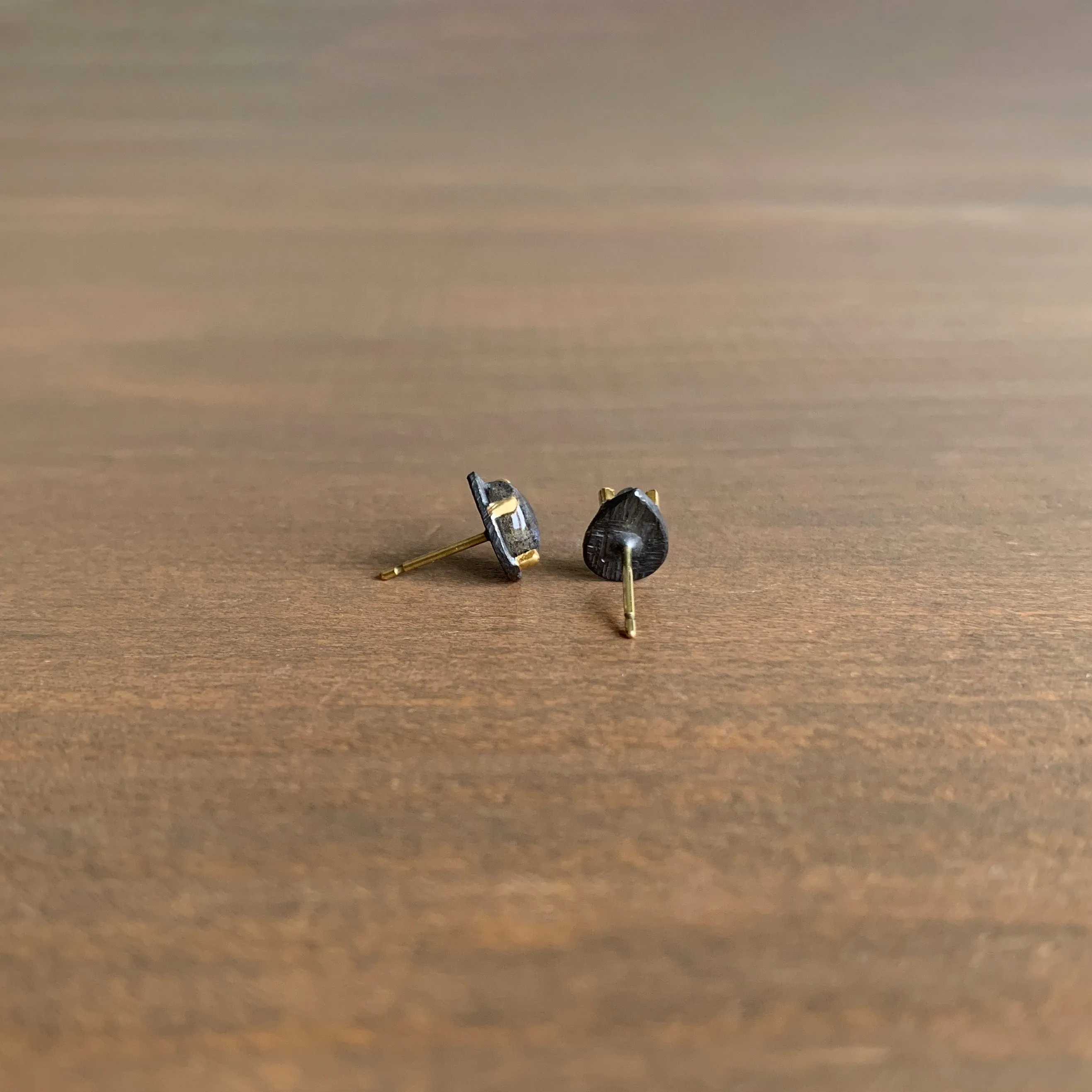 Carved Prong Set Labradorite Teardrop Stud Earrings