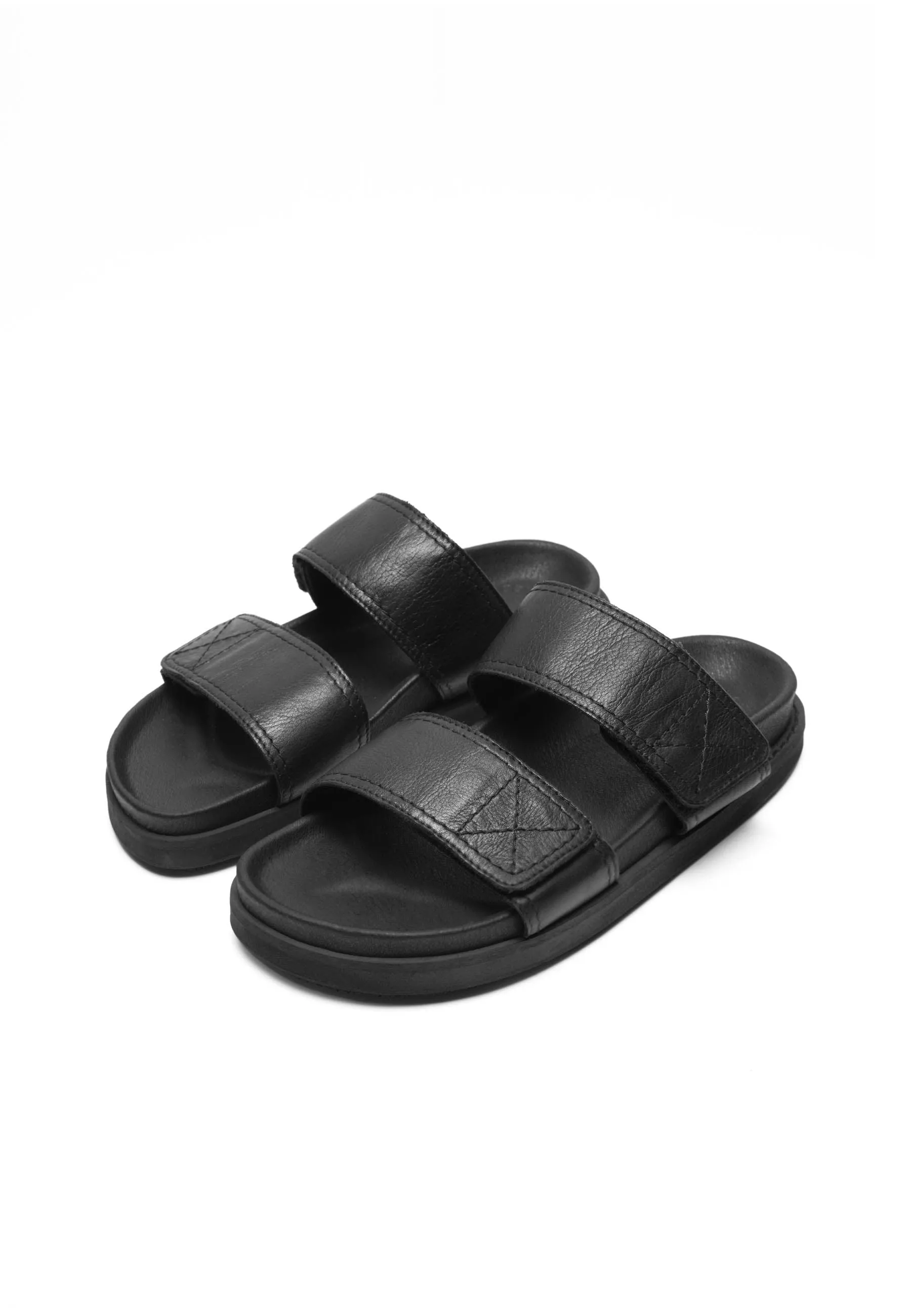 Caskimmi Black Leather Velcro Slides