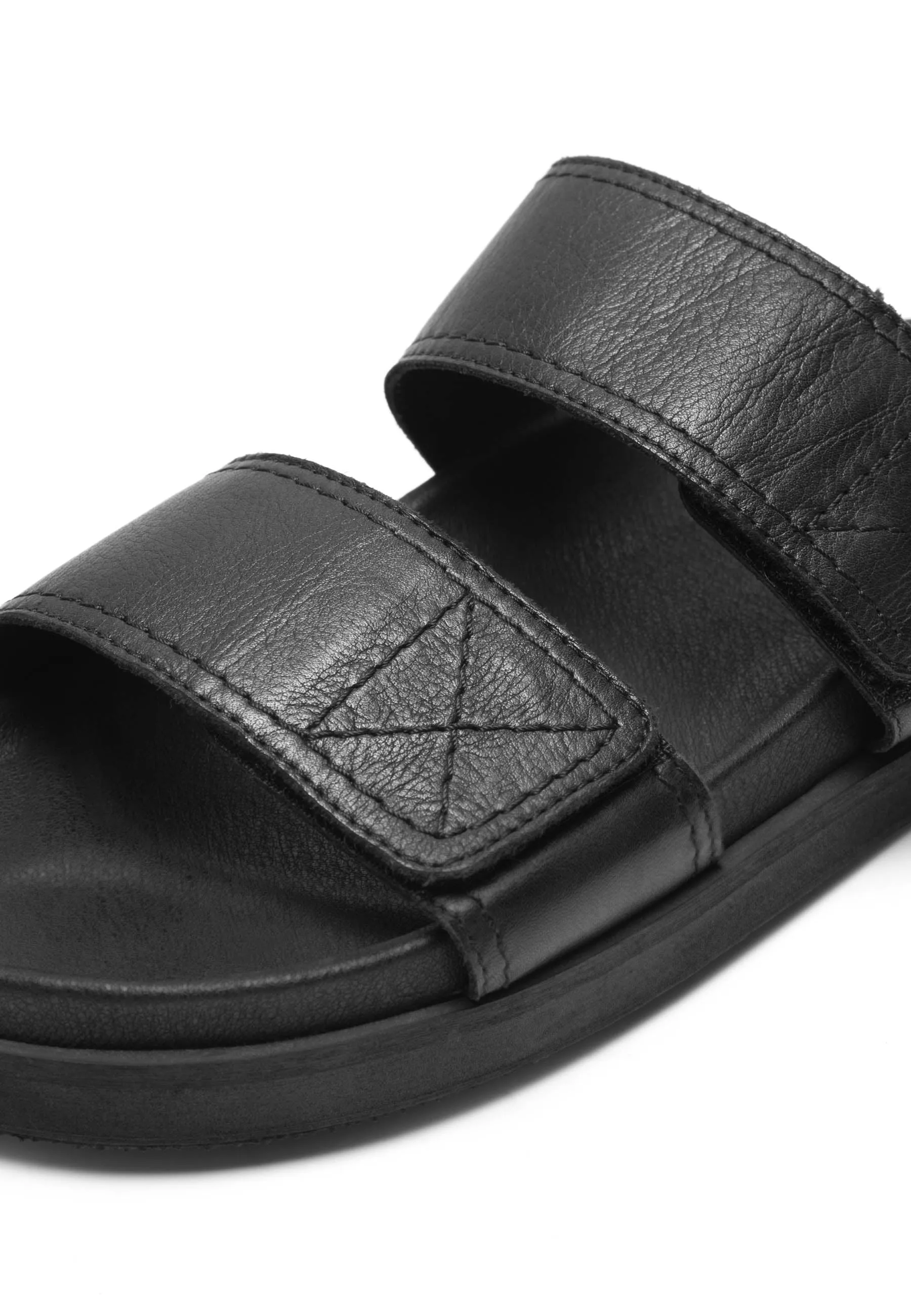 Caskimmi Black Leather Velcro Slides