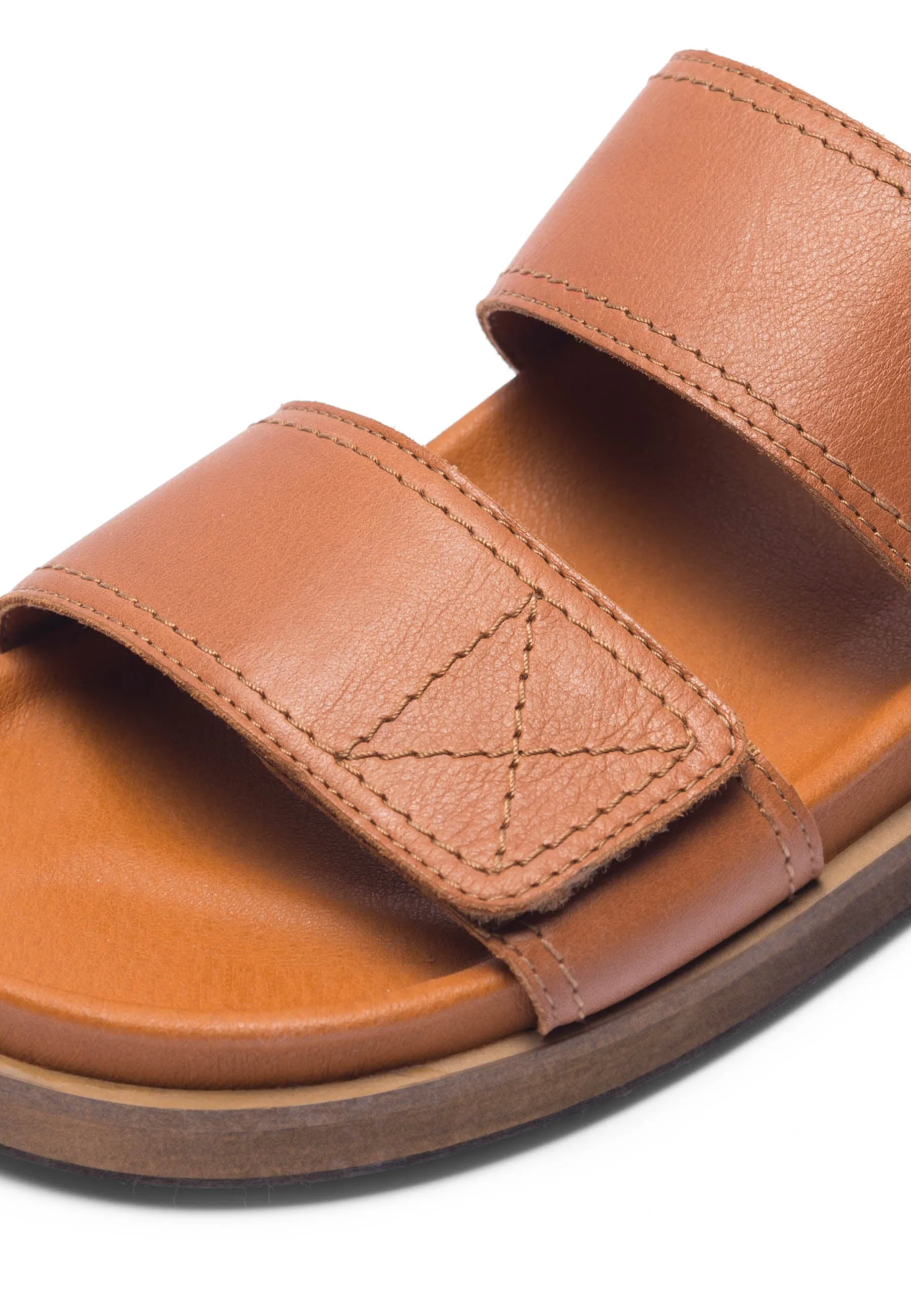 Caskimmi Cognac Leather Velcro Slides