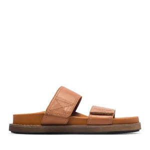 Caskimmi Cognac Leather Velcro Slides