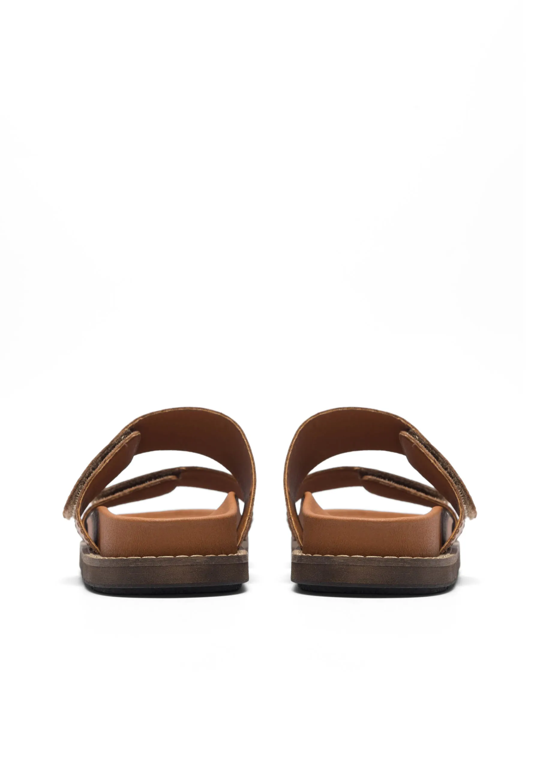 Caskimmi Cognac Leather Velcro Slides