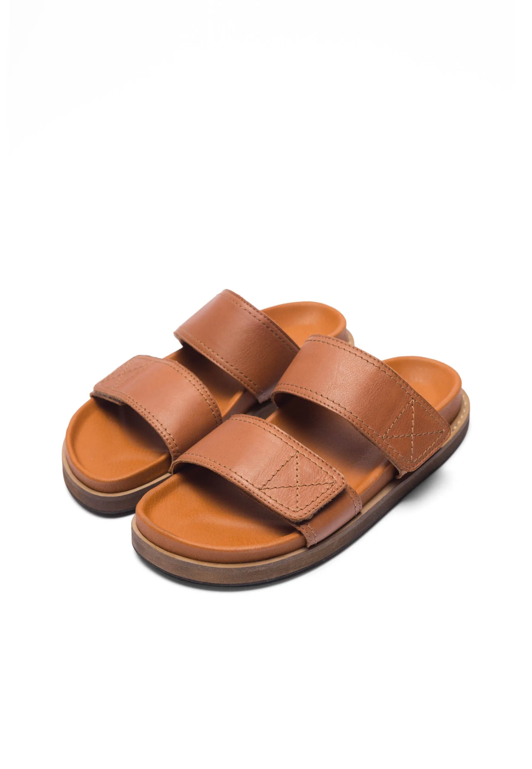 Caskimmi Cognac Leather Velcro Slides