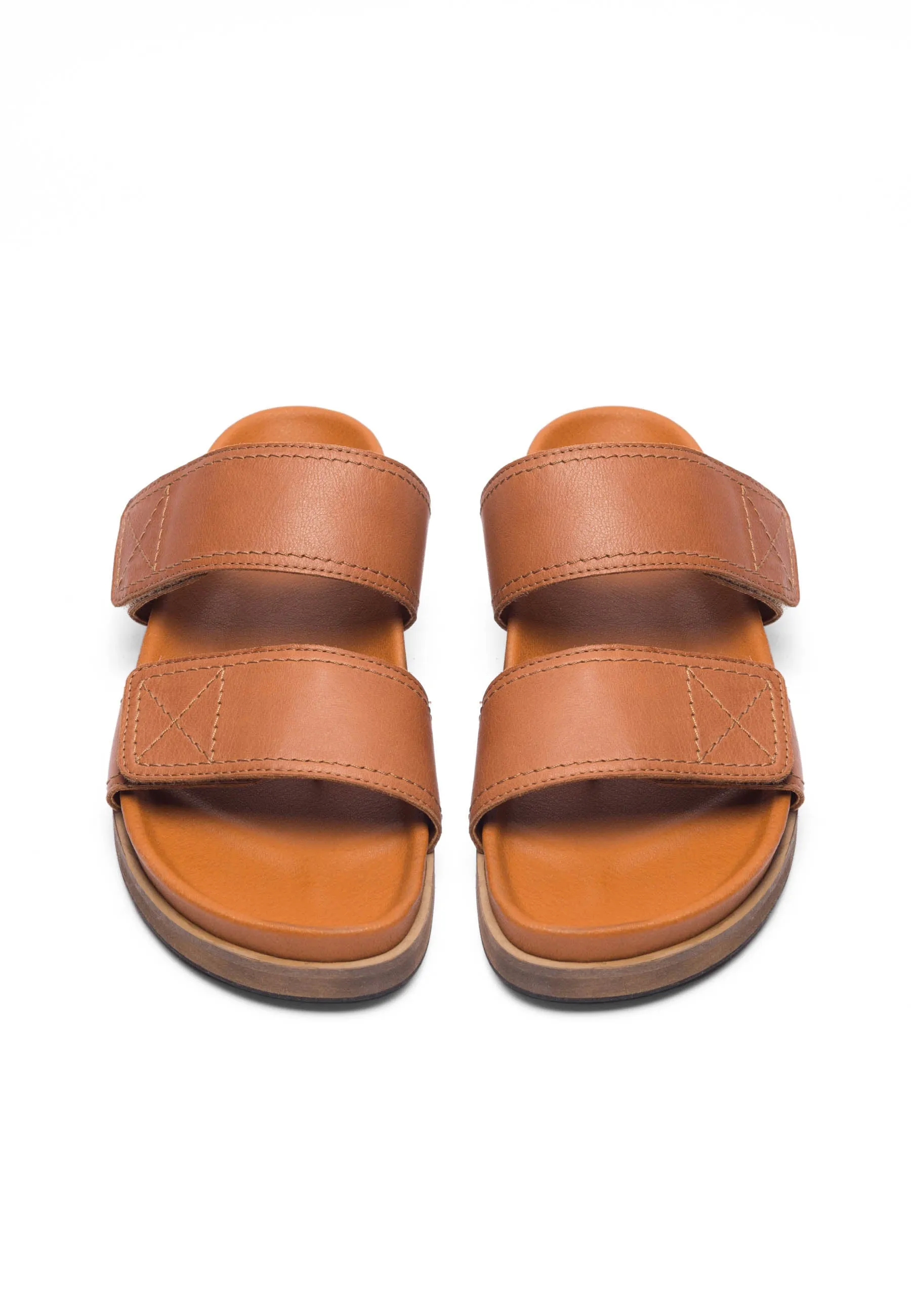 Caskimmi Cognac Leather Velcro Slides