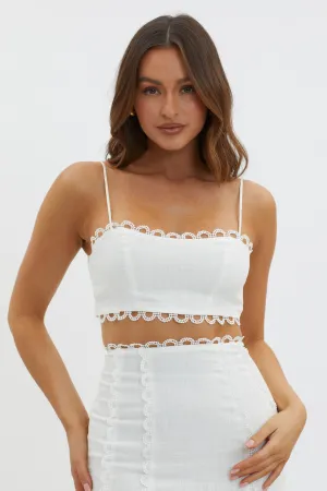 Chamberlain Scallop Trim Crop Top White