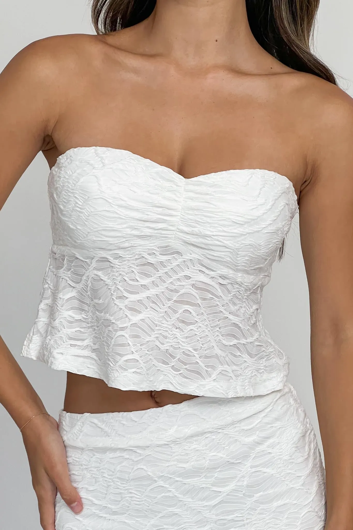 Chat Me Up Embellished Strapless Top White