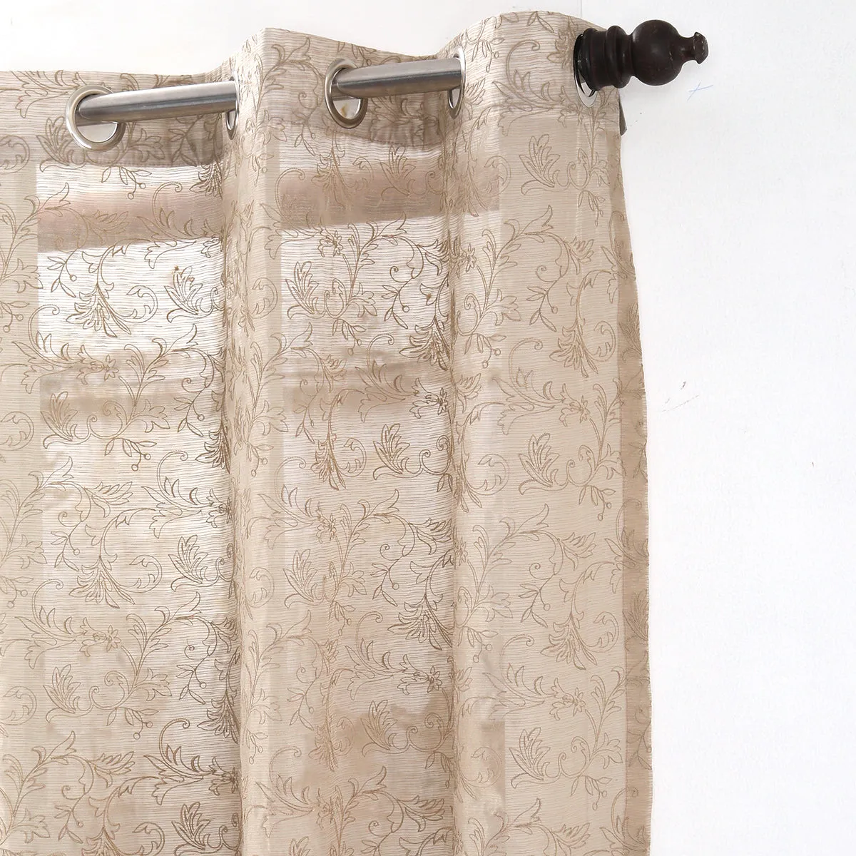 Chintz Leaves Embroidered 2PC Beige Curtain Set