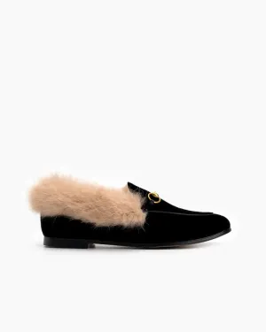 Classic Horsebit Velvet Fur Flat Loafers