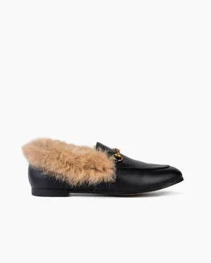 Classic Metal Buckle Fur Slip-on Flat Penny Loafers