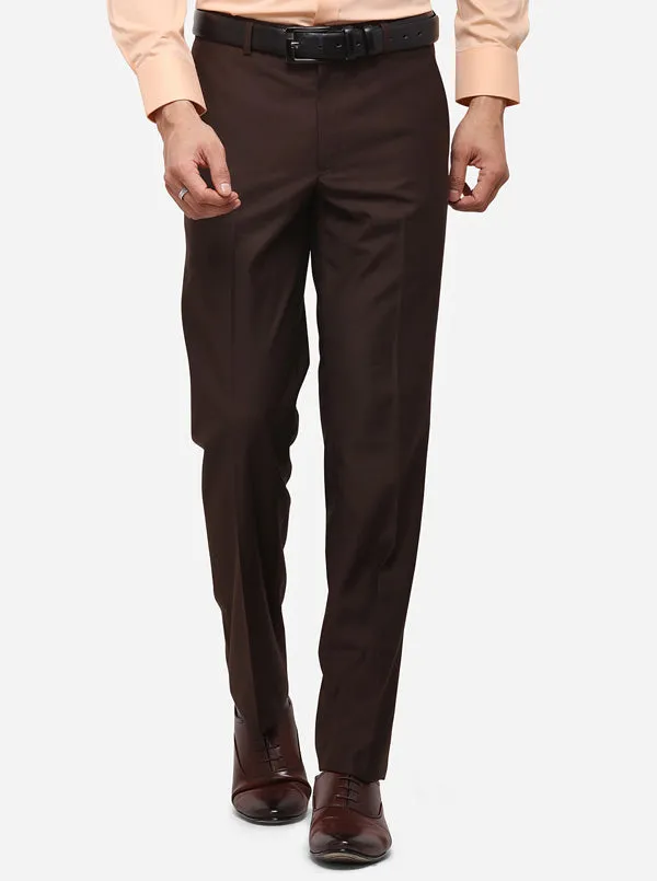 Coffee Slim Fit Solid Formal Trouser | Metal