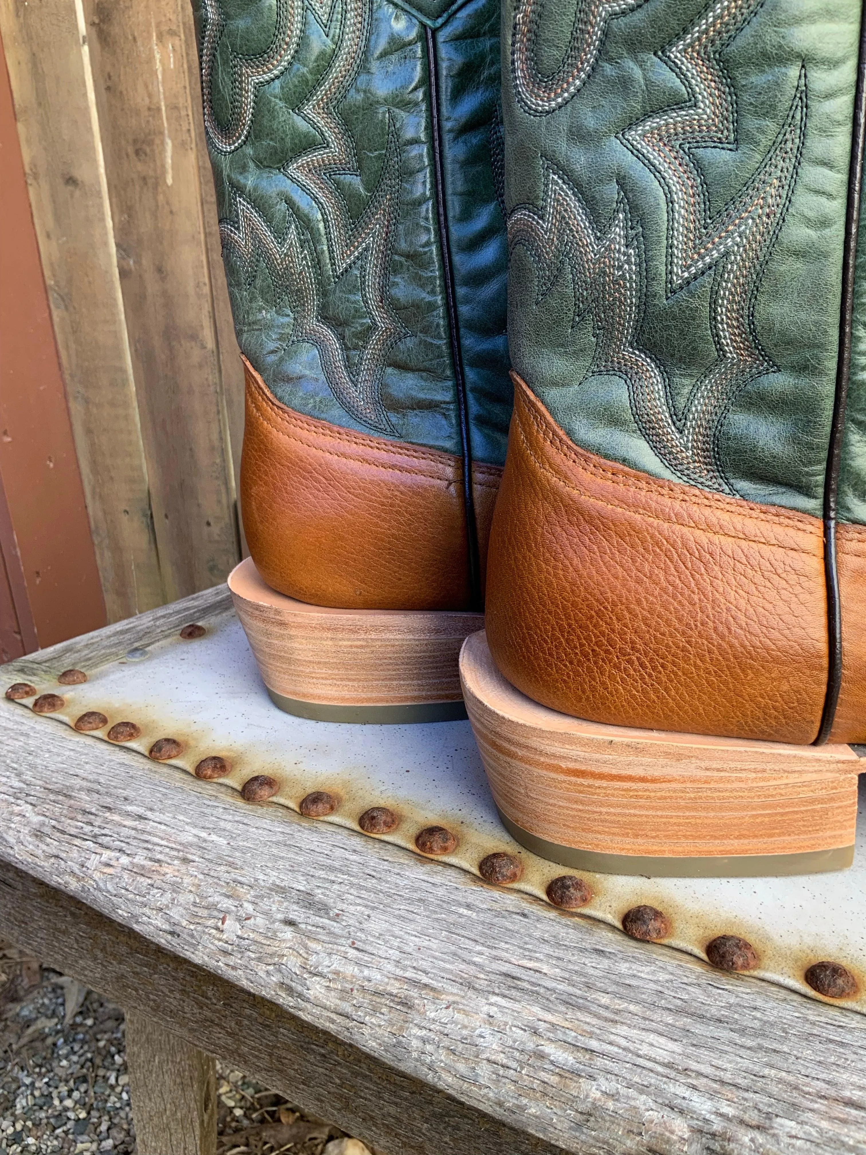 Corral Men's Honey Brown & Green Tapered Square Toe Cowboy Boots A4224