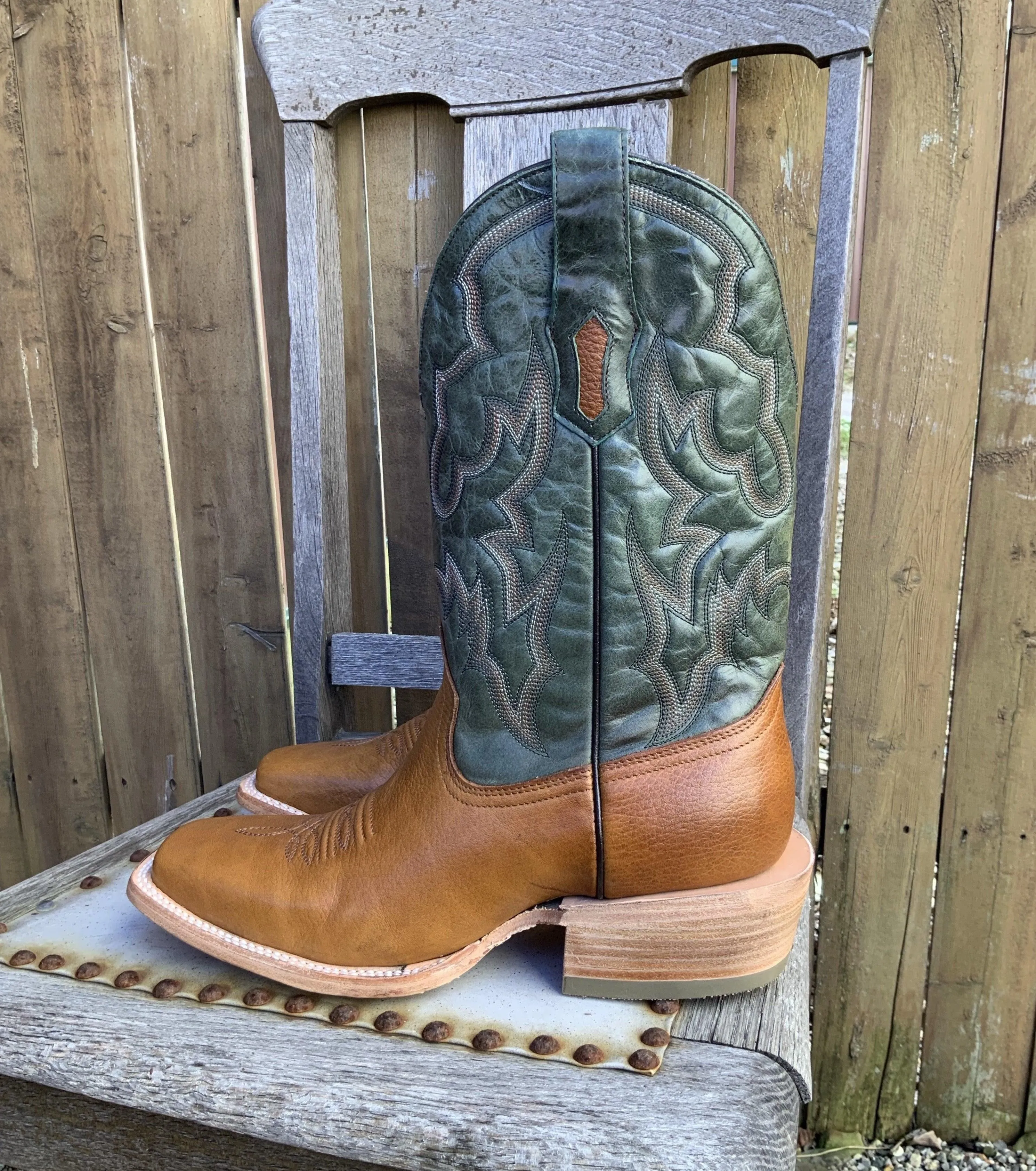 Corral Men's Honey Brown & Green Tapered Square Toe Cowboy Boots A4224