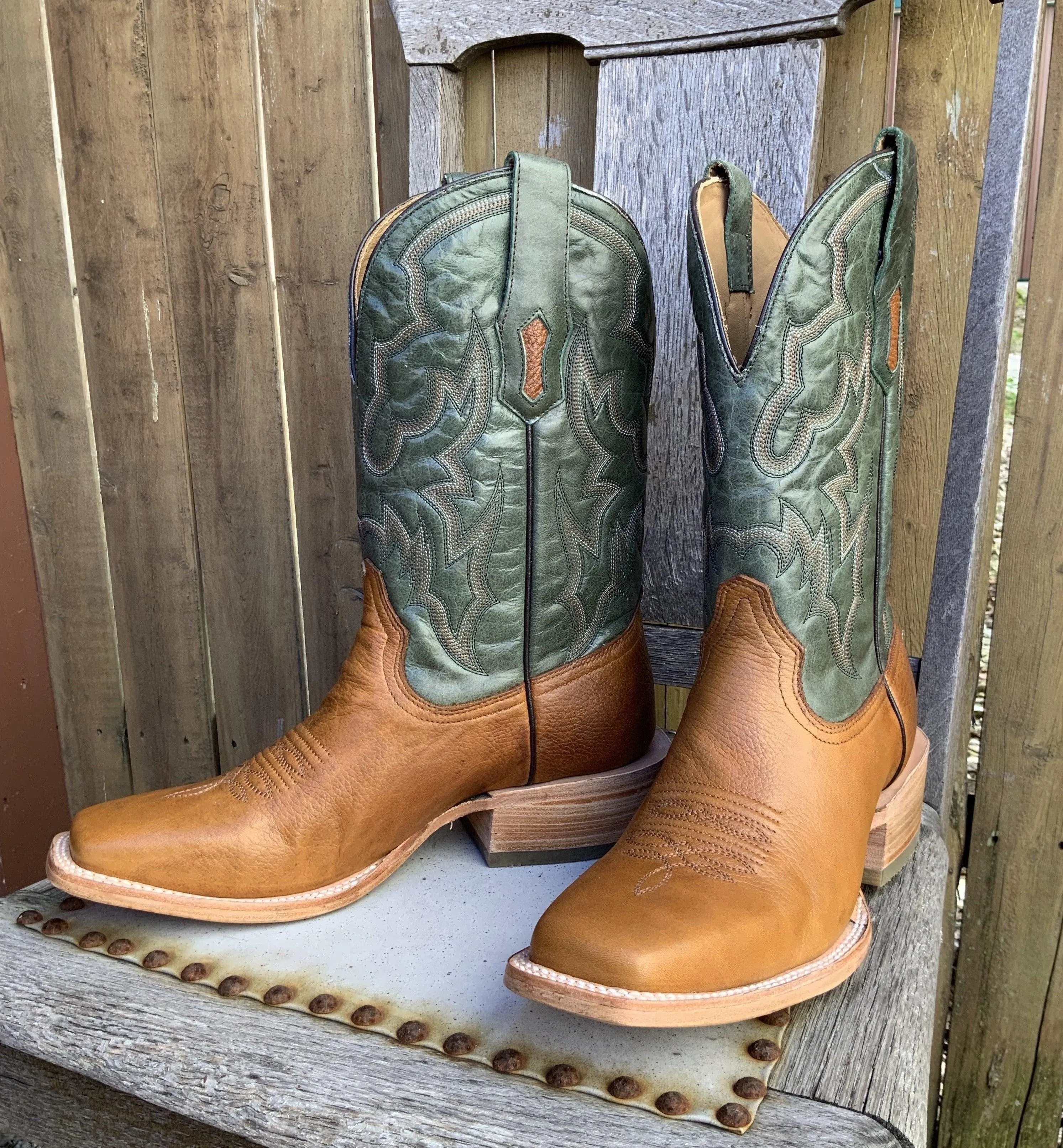 Corral Men's Honey Brown & Green Tapered Square Toe Cowboy Boots A4224