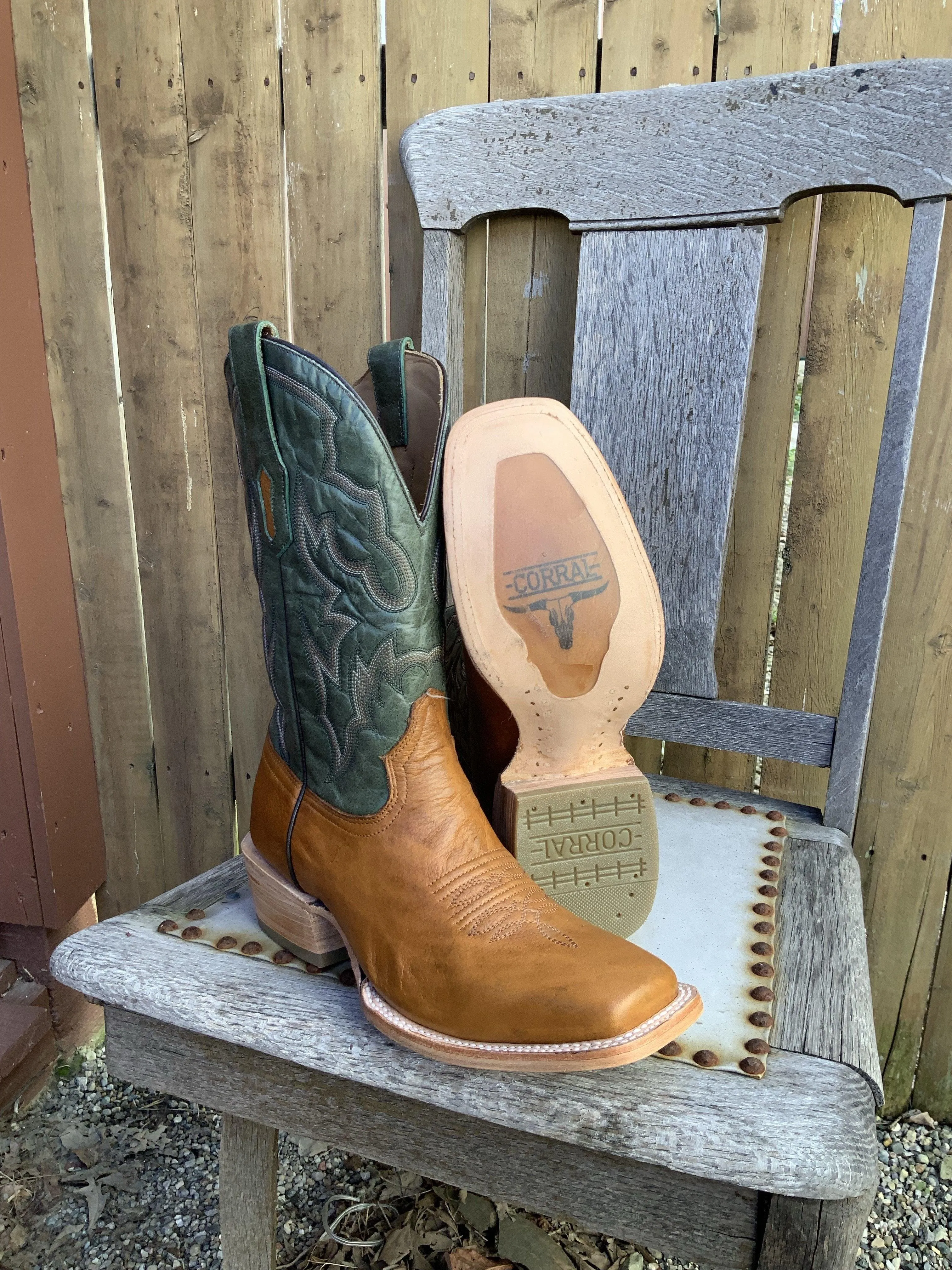 Corral Men's Honey Brown & Green Tapered Square Toe Cowboy Boots A4224