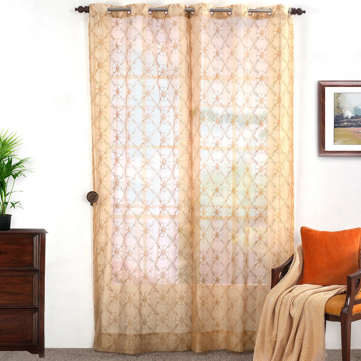 Cosmic Cording Textured 2PC Gold Curtain Set