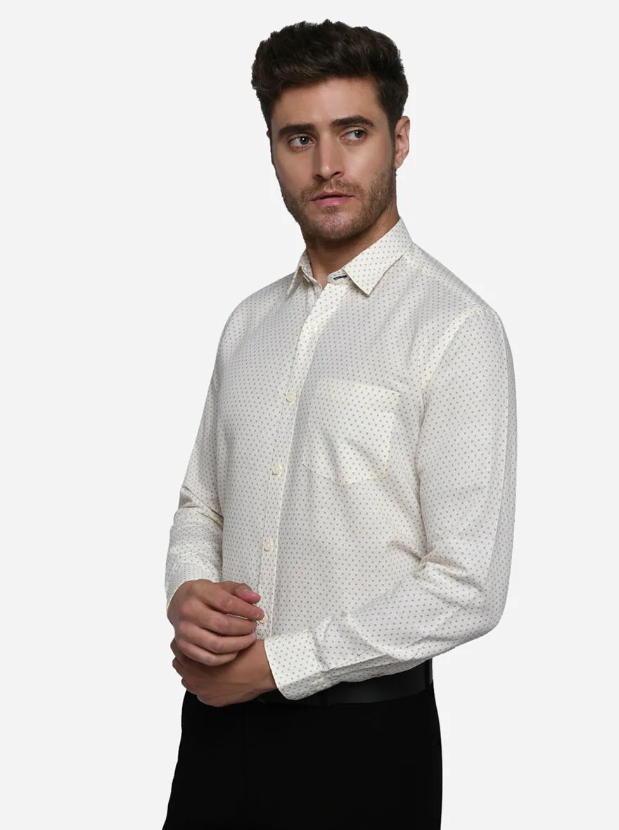 Cream Printed Classic Fit Casual Shirt | Greenfibre