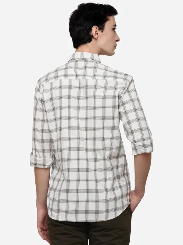 Cream Tailored Fit Checked Casual Shirt | JadeBlue