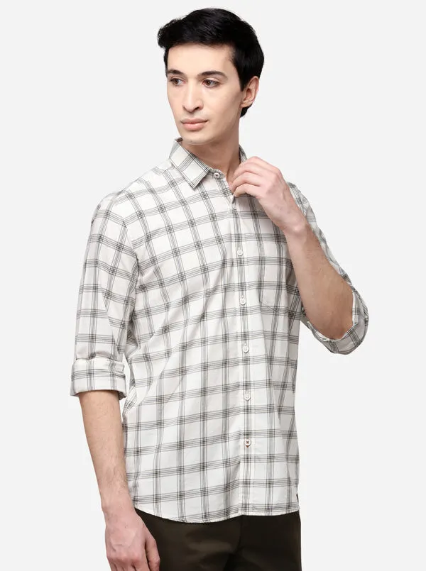 Cream Tailored Fit Checked Casual Shirt | JadeBlue