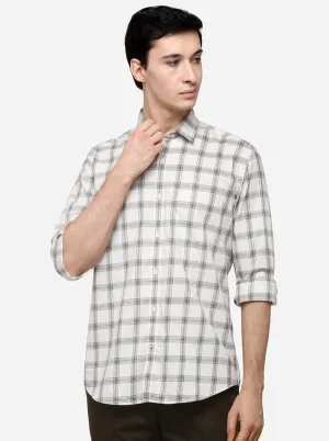 Cream Tailored Fit Checked Casual Shirt | JadeBlue