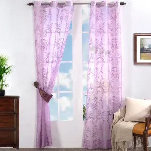 Dainty Dance Embroidered 2PC Purple Curtain Set