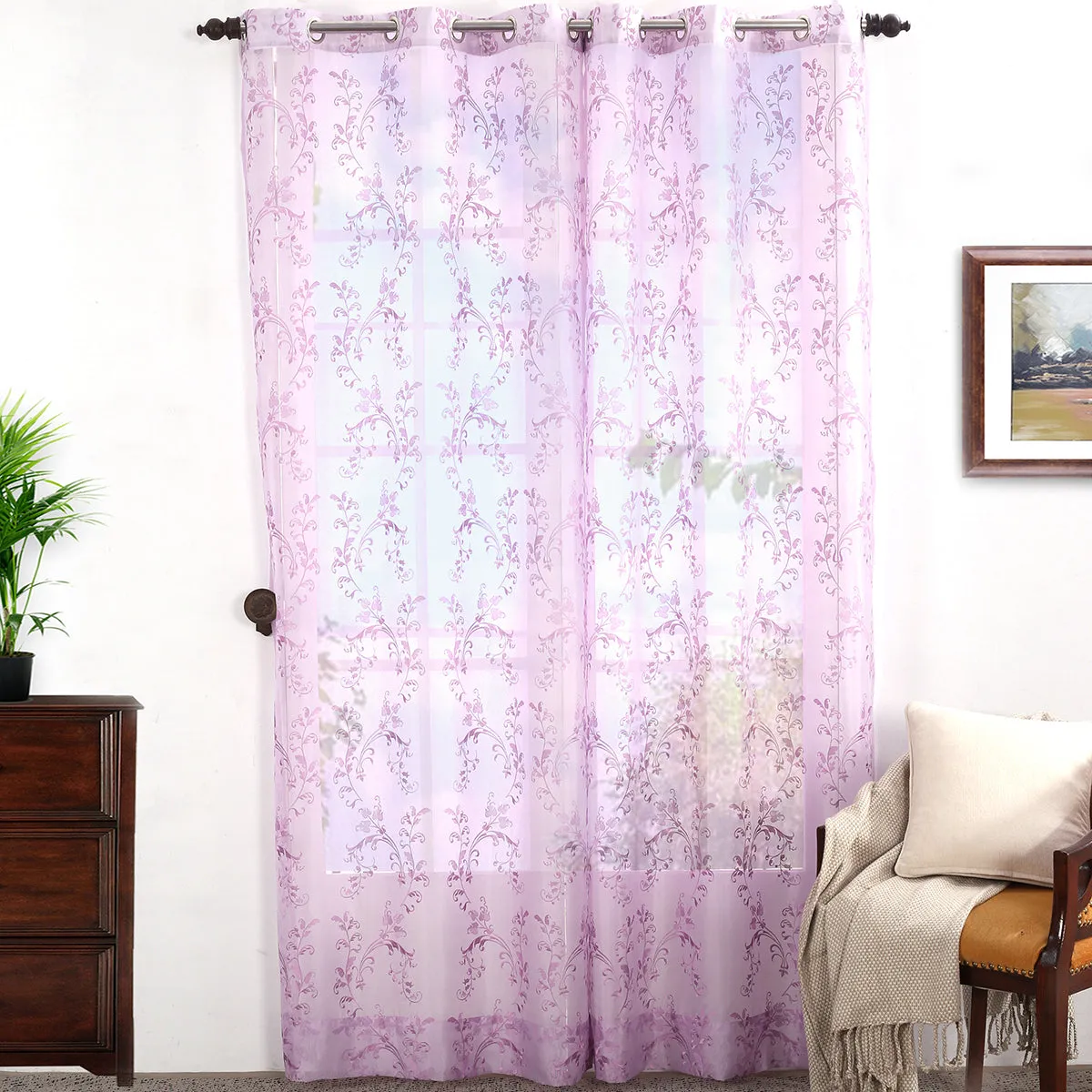 Dainty Dance Embroidered 2PC Purple Curtain Set