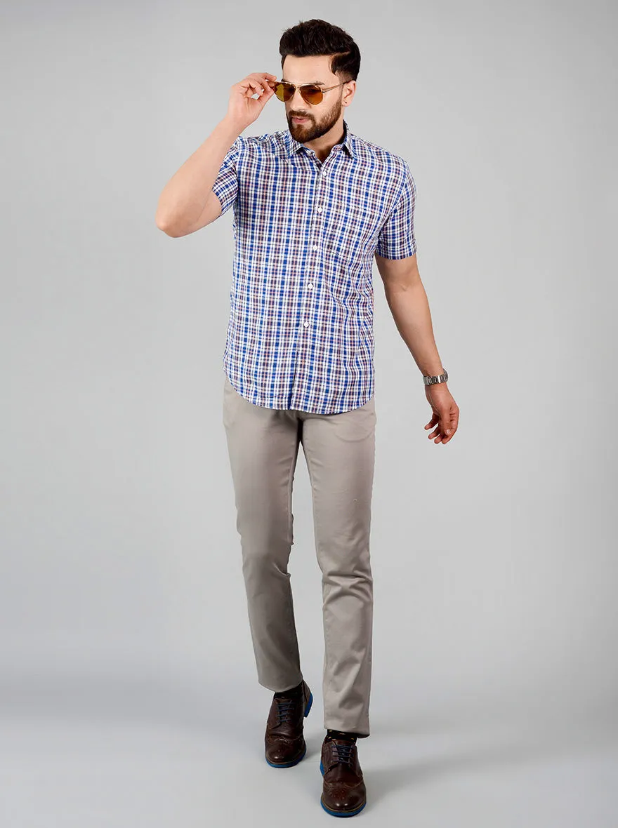 Dark Blue Checked Slim Fit Casual Shirt | Greenfibre