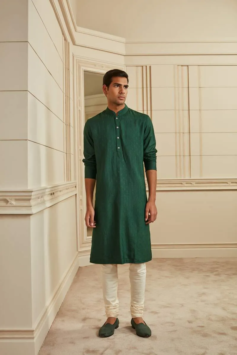 Dark Green Textured Kurta Set