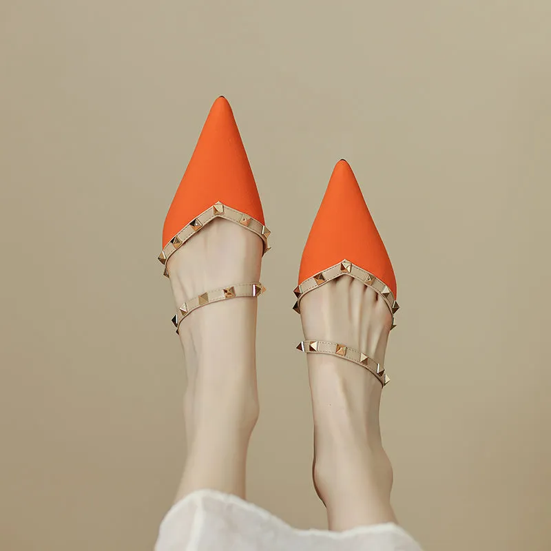 Dawsyn Rivet Studded Pointy Toe Kitten Heel Mules