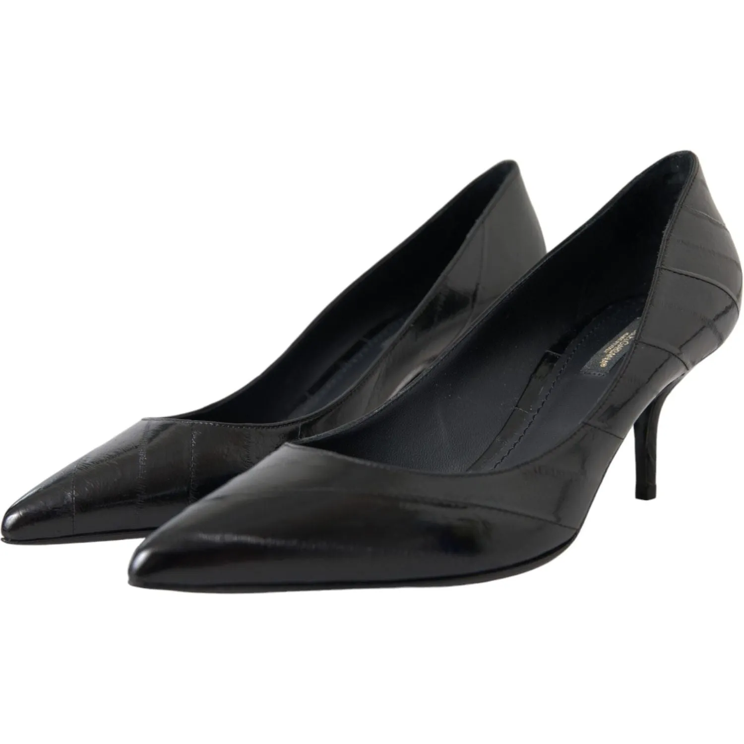 Dolce & Gabbana Black Eel Leather Kitten Heels Pumps Shoes