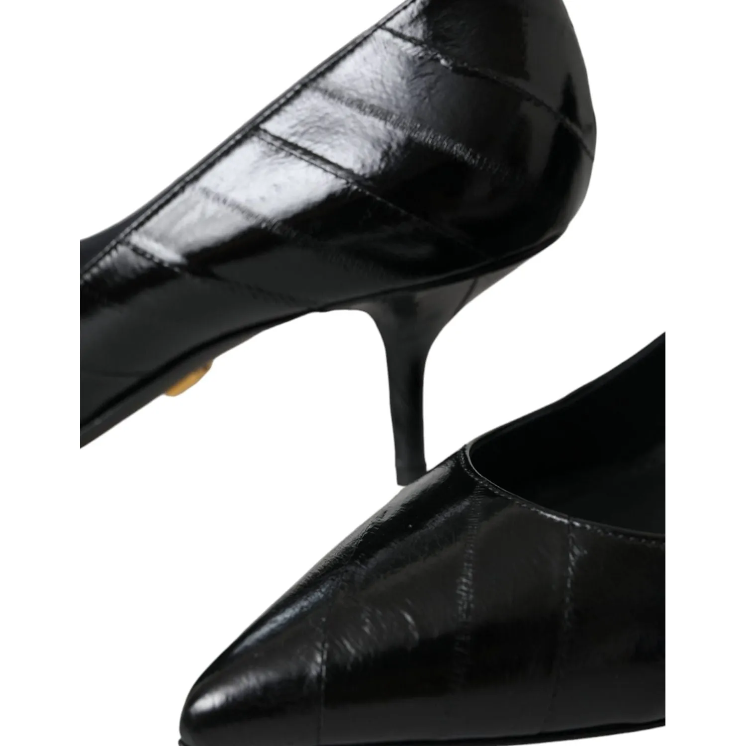 Dolce & Gabbana Black Eel Leather Kitten Heels Pumps Shoes