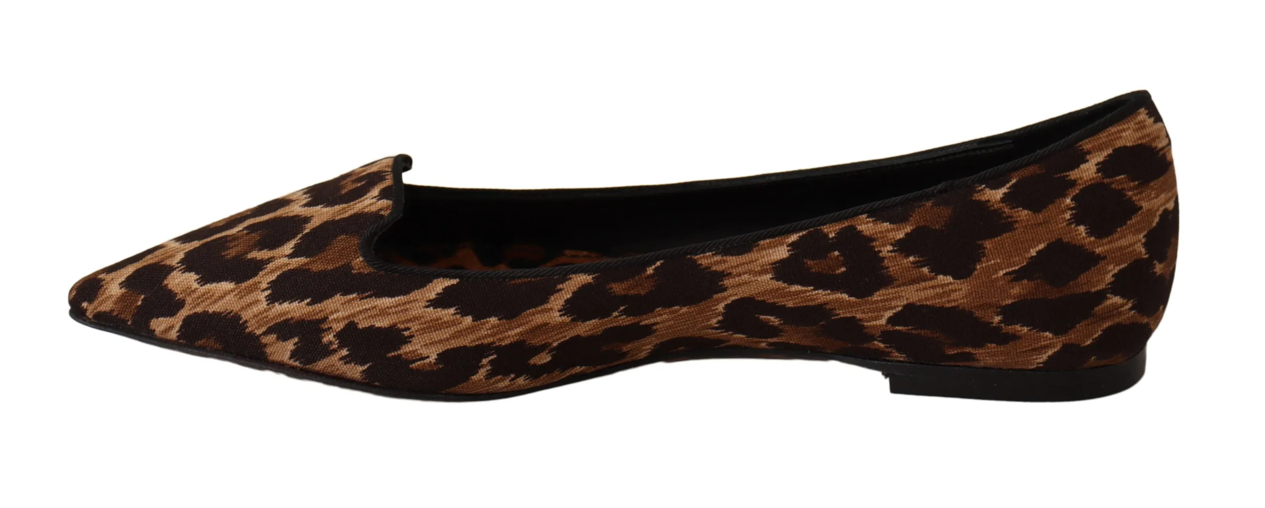 Dolce & Gabbana Brown Leopard Cotton Ballerina Loafers Shoes