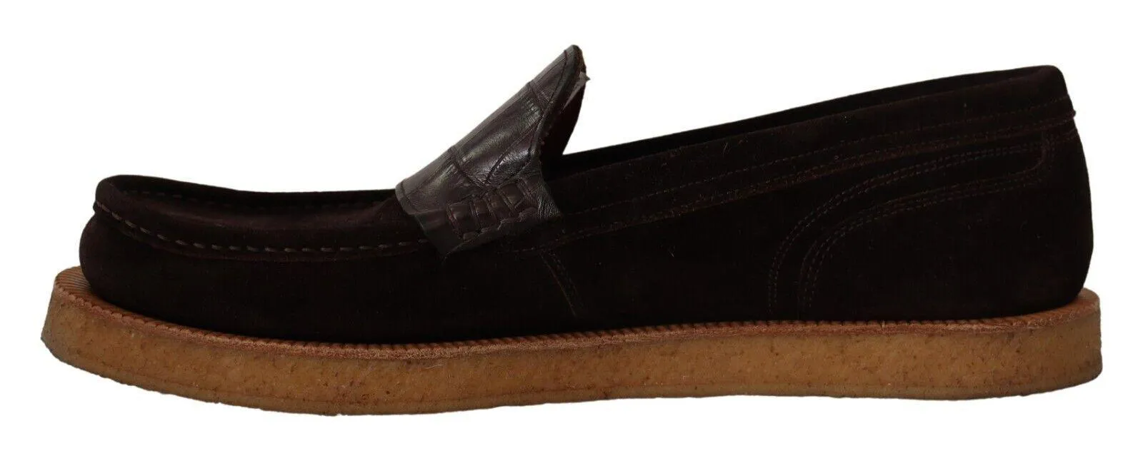 Dolce & Gabbana Brown Suede Leather Slip On Flats Moccasin Shoes