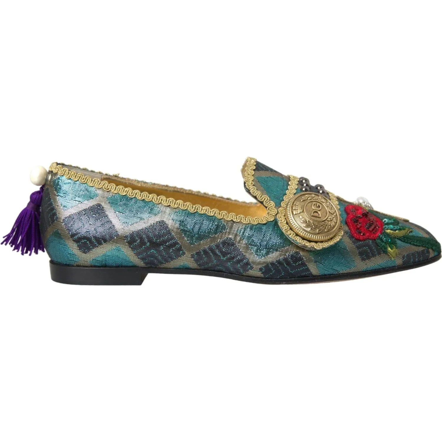 Dolce & Gabbana Multicolor Jacquard Embellished Loafers Shoes